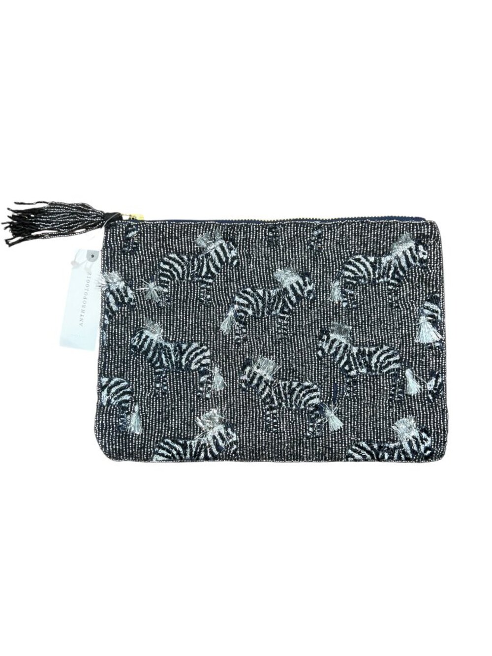 Anthropologie Beaded Zebra Pouch New $88
